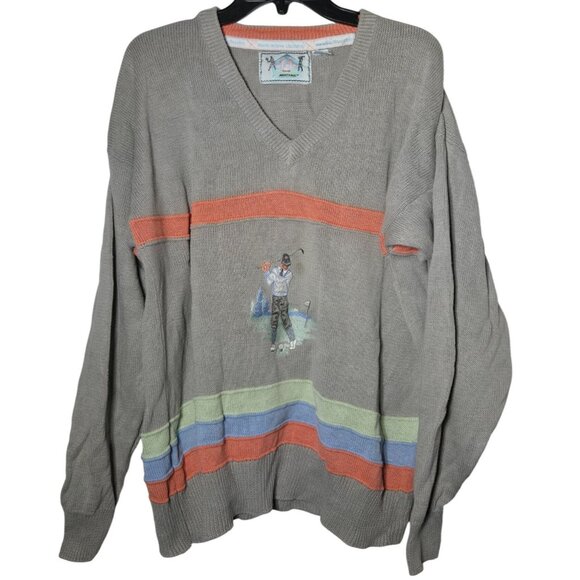 Mighty-Mac Other - Vintage Mens Golf Sweater Large Sport Retro Grandpa Knit Outdoor Embroidered